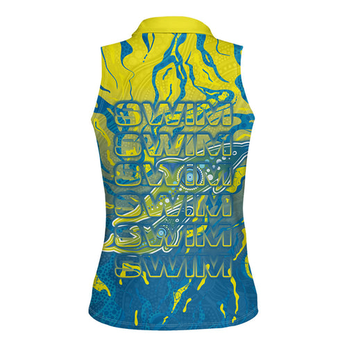 Australia National Swimming Team Women Sleeveless Polo Shirt Aboriginal Shark Dot Pattern Ocean Art