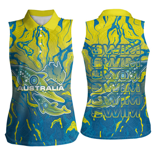 Australia National Swimming Team Women Sleeveless Polo Shirt Aboriginal Shark Dot Pattern Ocean Art