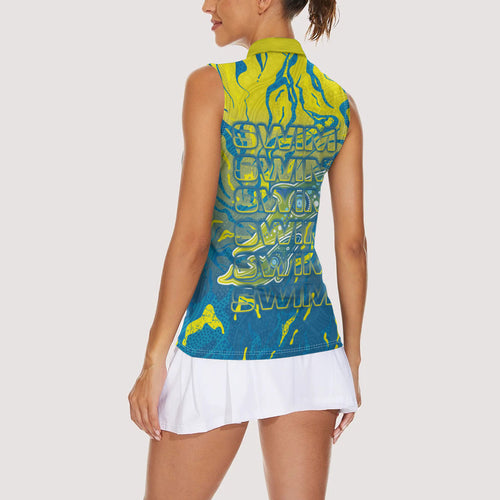 Australia National Swimming Team Women Sleeveless Polo Shirt Aboriginal Shark Dot Pattern Ocean Art