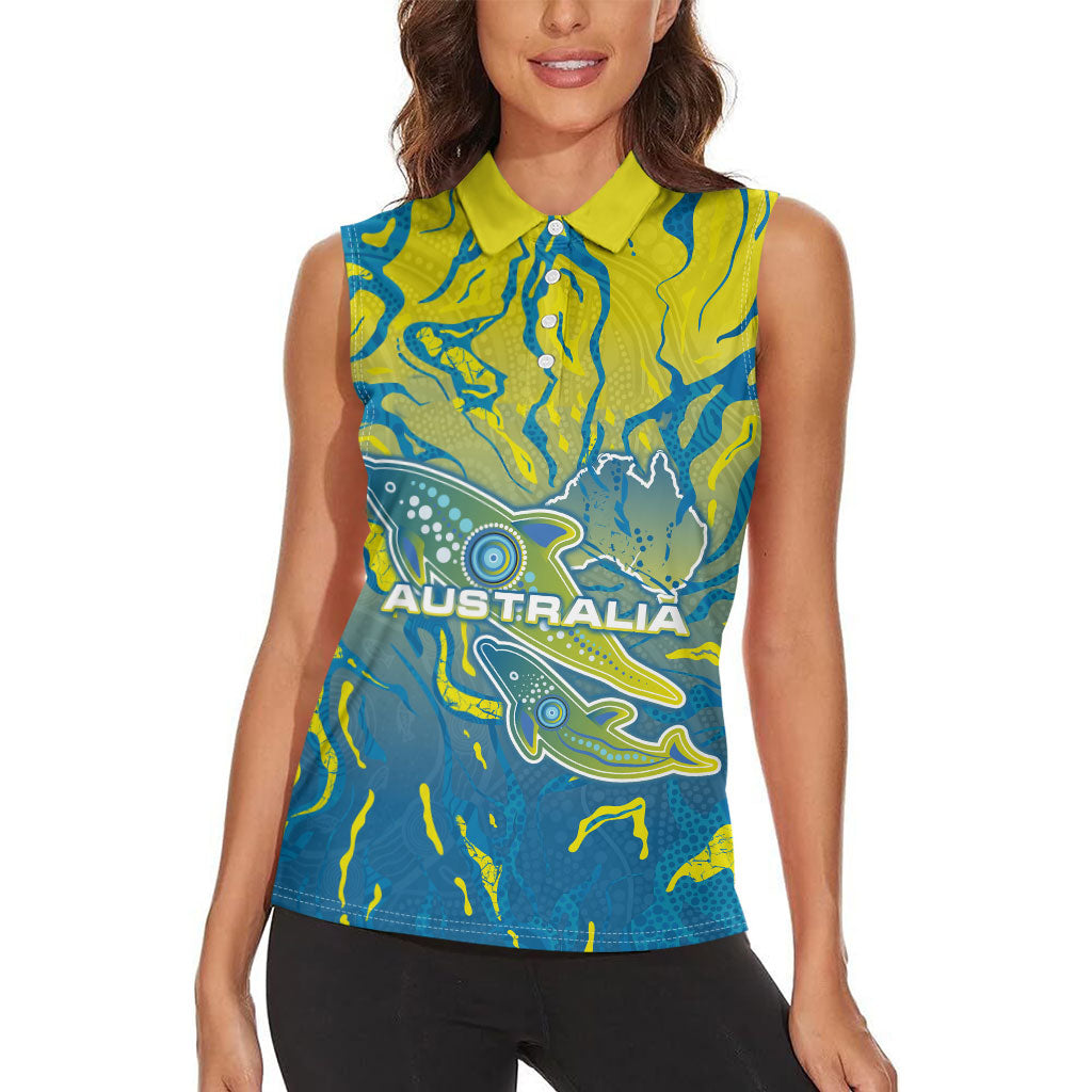 Australia National Swimming Team Women Sleeveless Polo Shirt Aboriginal Shark Dot Pattern Ocean Art