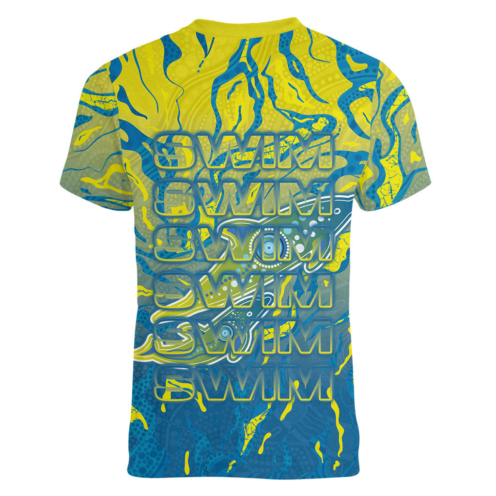 Australia National Swimming Team Women V-Neck T-Shirt Aboriginal Shark Dot Pattern Ocean Art