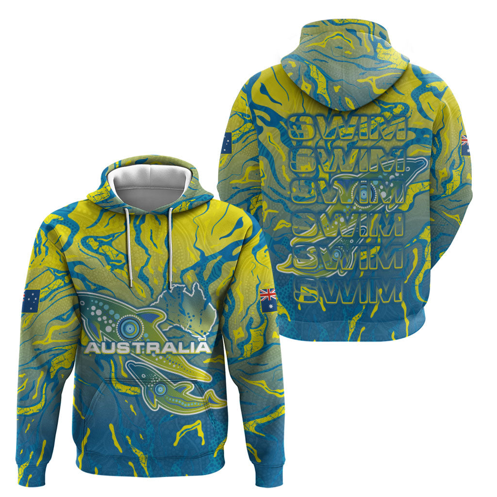 Australia National Swimming Team Zip Hoodie Aboriginal Shark Dot Pattern Ocean Art