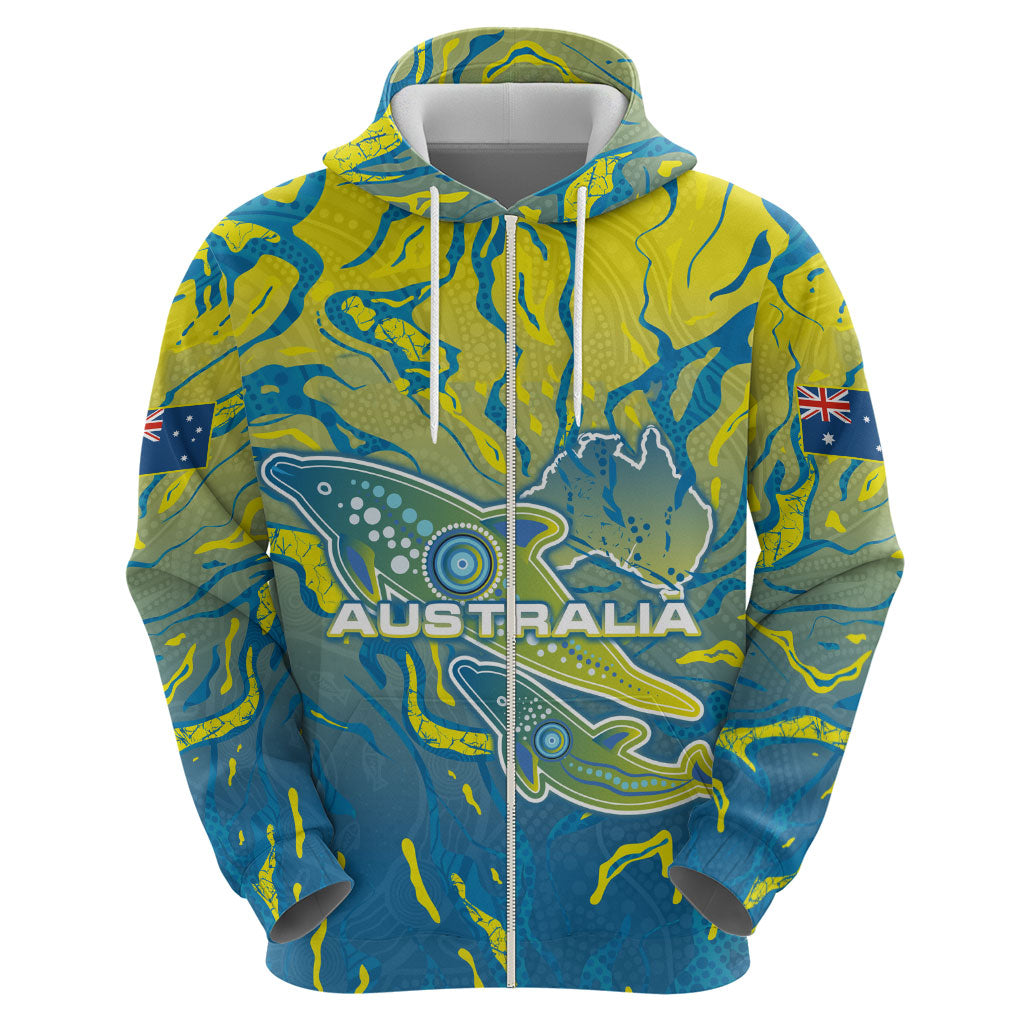 Australia National Swimming Team Zip Hoodie Aboriginal Shark Dot Pattern Ocean Art