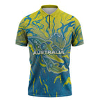 Australia National Swimming Team Zipper Polo Shirt Aboriginal Shark Dot Pattern Ocean Art