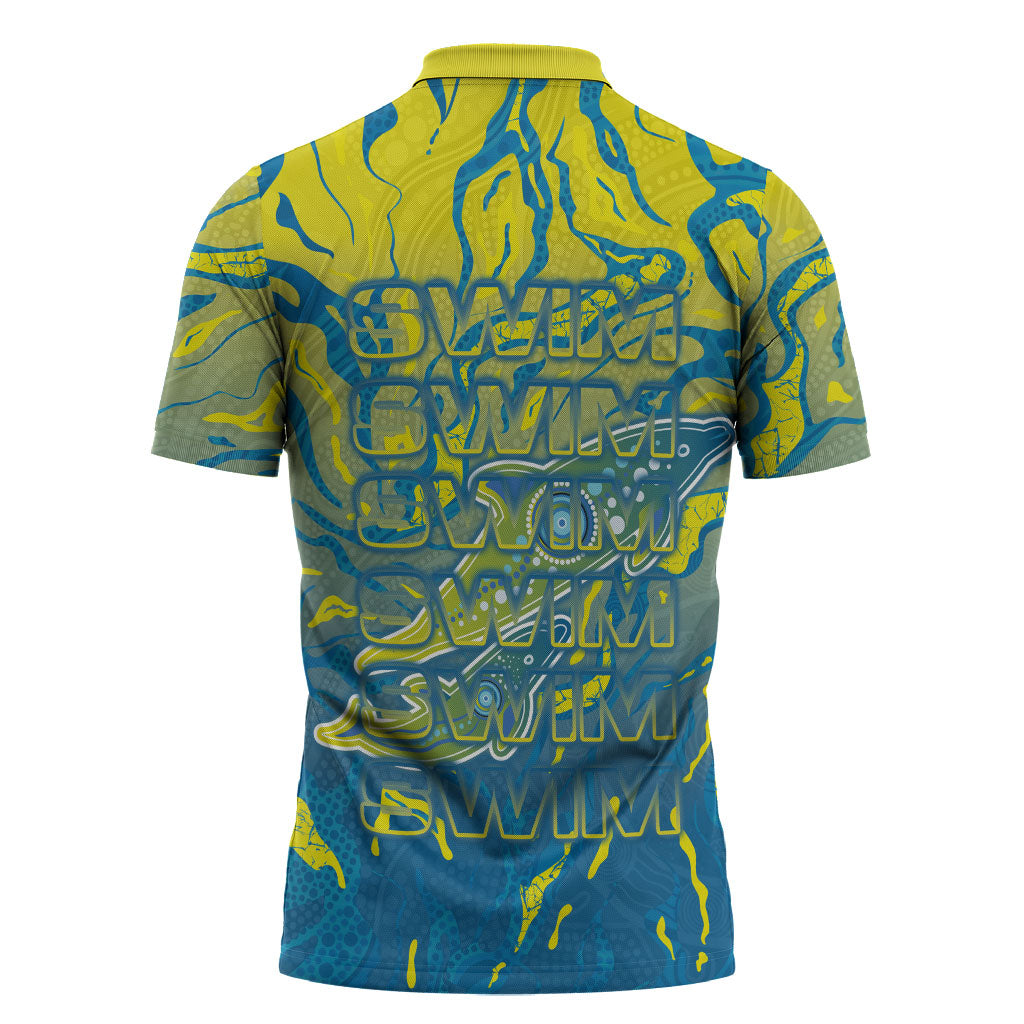 Australia National Swimming Team Zipper Polo Shirt Aboriginal Shark Dot Pattern Ocean Art
