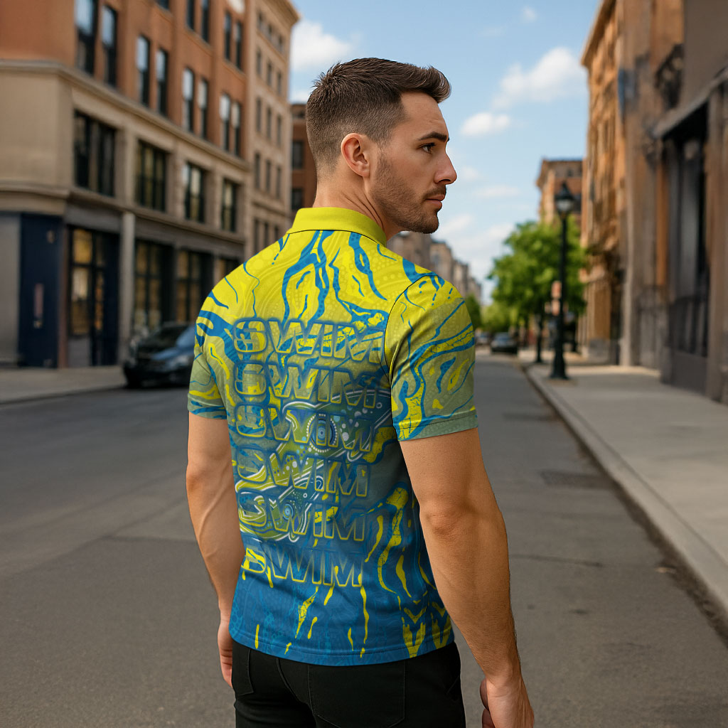 Australia National Swimming Team Zipper Polo Shirt Aboriginal Shark Dot Pattern Ocean Art