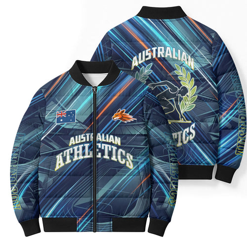Australian Athletics Bomber Puffer Jacket Geometric Digital Sport Motion Art