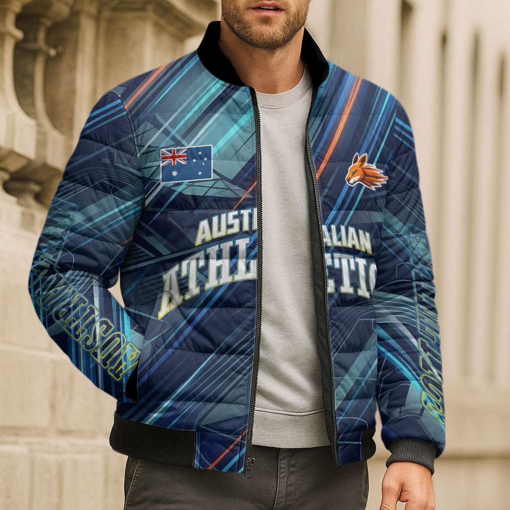 Australian Athletics Bomber Puffer Jacket Geometric Digital Sport Motion Art