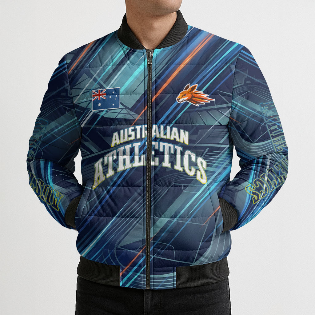 Australian Athletics Bomber Puffer Jacket Geometric Digital Sport Motion Art