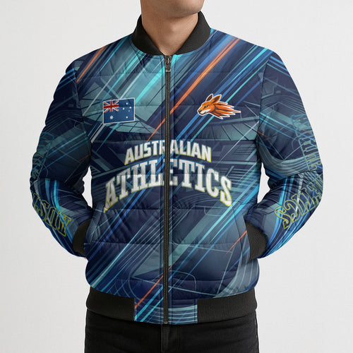 Australian Athletics Bomber Puffer Jacket Geometric Digital Sport Motion Art