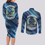 Australian Athletics Couples Matching Long Sleeve Bodycon Dress and Long Sleeve Button Shirt Geometric Digital Sport Motion Art