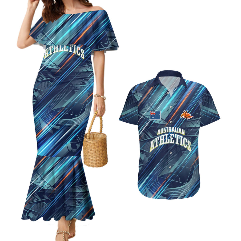 Australian Athletics Couples Matching Mermaid Dress and Hawaiian Shirt Geometric Digital Sport Motion Art