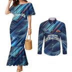 Australian Athletics Couples Matching Mermaid Dress and Long Sleeve Button Shirt Geometric Digital Sport Motion Art