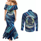 Australian Athletics Couples Matching Mermaid Dress and Long Sleeve Button Shirt Geometric Digital Sport Motion Art