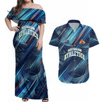 Australian Athletics Couples Matching Off Shoulder Maxi Dress and Hawaiian Shirt Geometric Digital Sport Motion Art