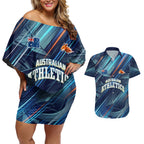 Australian Athletics Couples Matching Off Shoulder Short Dress and Hawaiian Shirt Geometric Digital Sport Motion Art