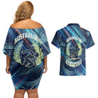 Australian Athletics Couples Matching Off Shoulder Short Dress and Hawaiian Shirt Geometric Digital Sport Motion Art