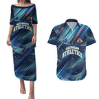 Australian Athletics Couples Matching Puletasi and Hawaiian Shirt Geometric Digital Sport Motion Art