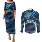 Australian Athletics Couples Matching Puletasi and Long Sleeve Button Shirt Geometric Digital Sport Motion Art