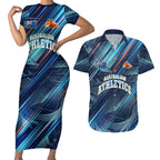 Australian Athletics Couples Matching Short Sleeve Bodycon Dress and Hawaiian Shirt Geometric Digital Sport Motion Art
