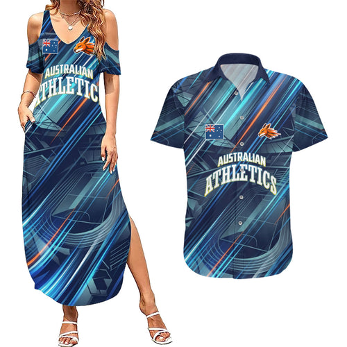 Australian Athletics Couples Matching Summer Maxi Dress and Hawaiian Shirt Geometric Digital Sport Motion Art