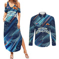 Australian Athletics Couples Matching Summer Maxi Dress and Long Sleeve Button Shirt Geometric Digital Sport Motion Art
