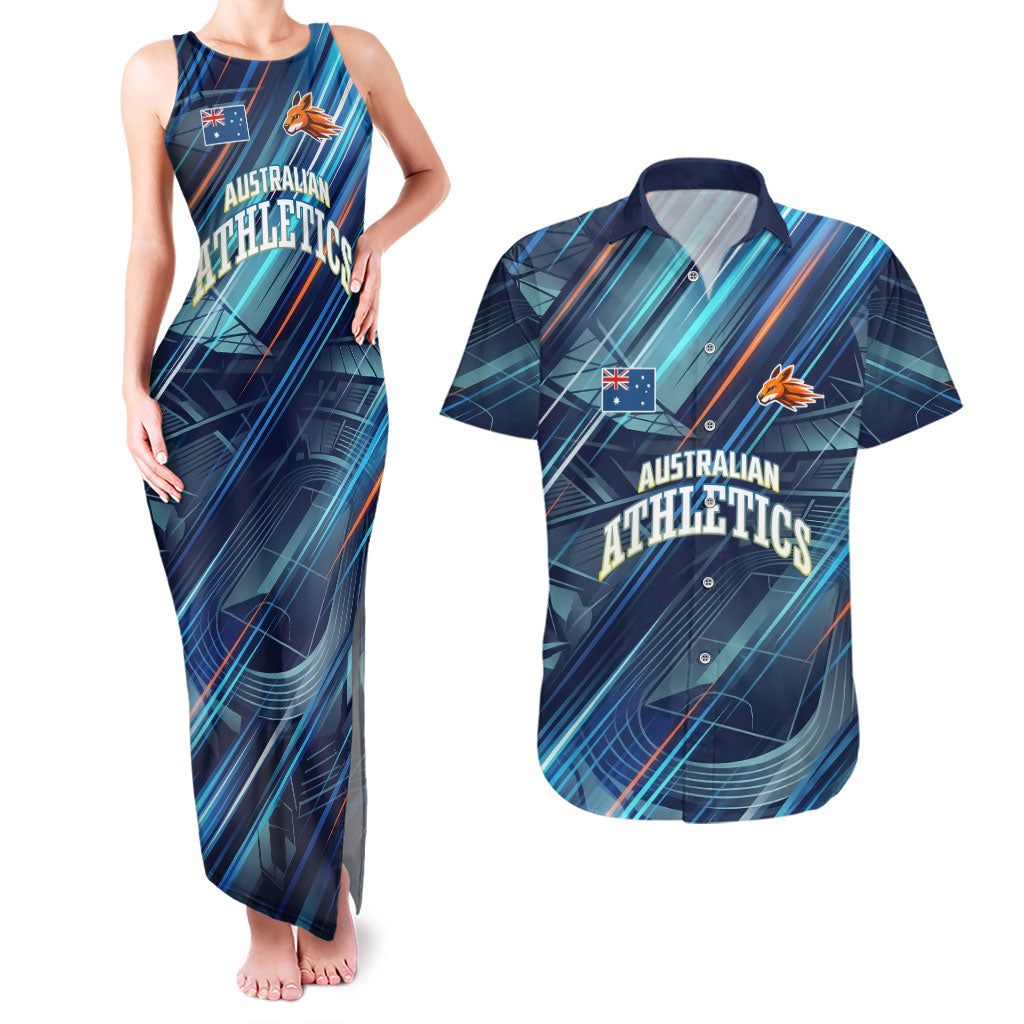 Australian Athletics Couples Matching Tank Maxi Dress and Hawaiian Shirt Geometric Digital Sport Motion Art