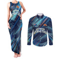 Australian Athletics Couples Matching Tank Maxi Dress and Long Sleeve Button Shirt Geometric Digital Sport Motion Art