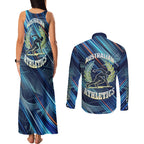 Australian Athletics Couples Matching Tank Maxi Dress and Long Sleeve Button Shirt Geometric Digital Sport Motion Art