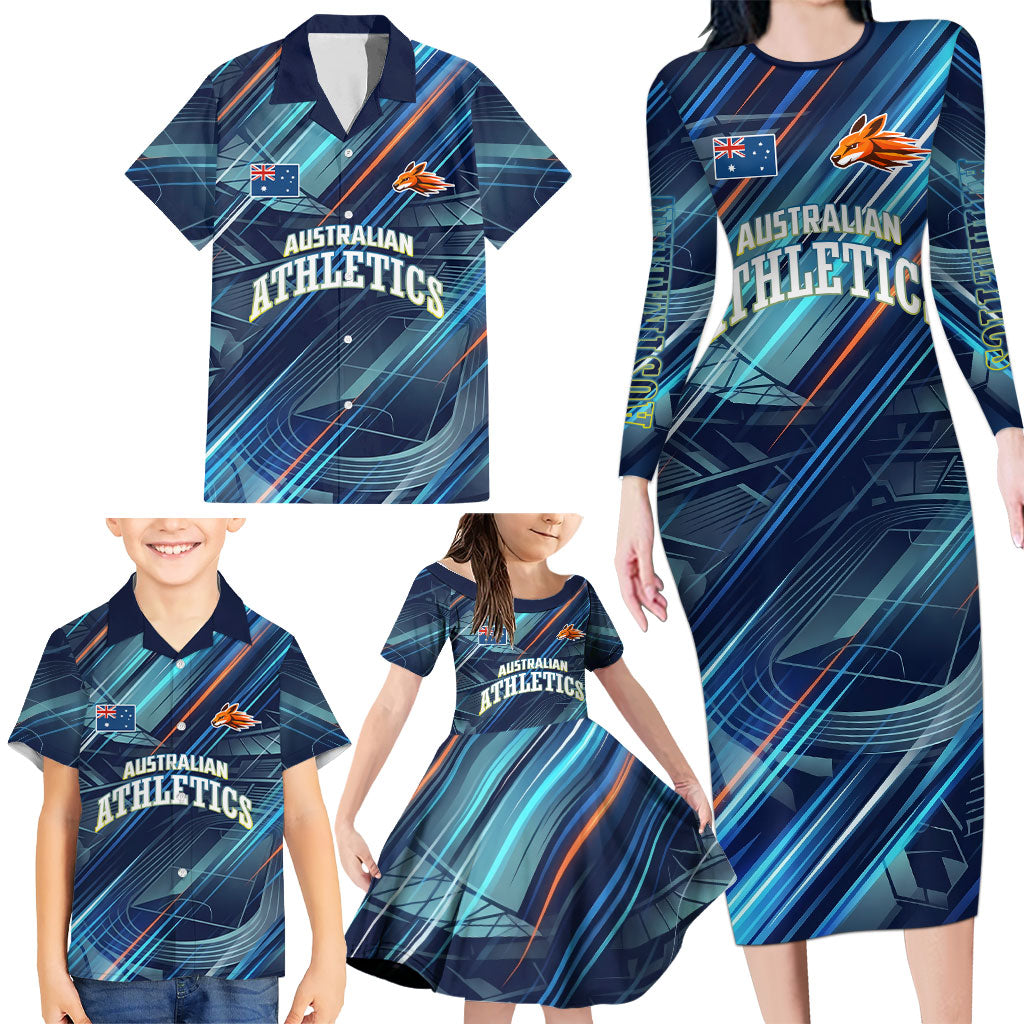 Australian Athletics Family Matching Long Sleeve Bodycon Dress and Hawaiian Shirt Geometric Digital Sport Motion Art