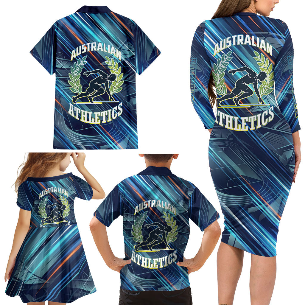 Australian Athletics Family Matching Long Sleeve Bodycon Dress and Hawaiian Shirt Geometric Digital Sport Motion Art