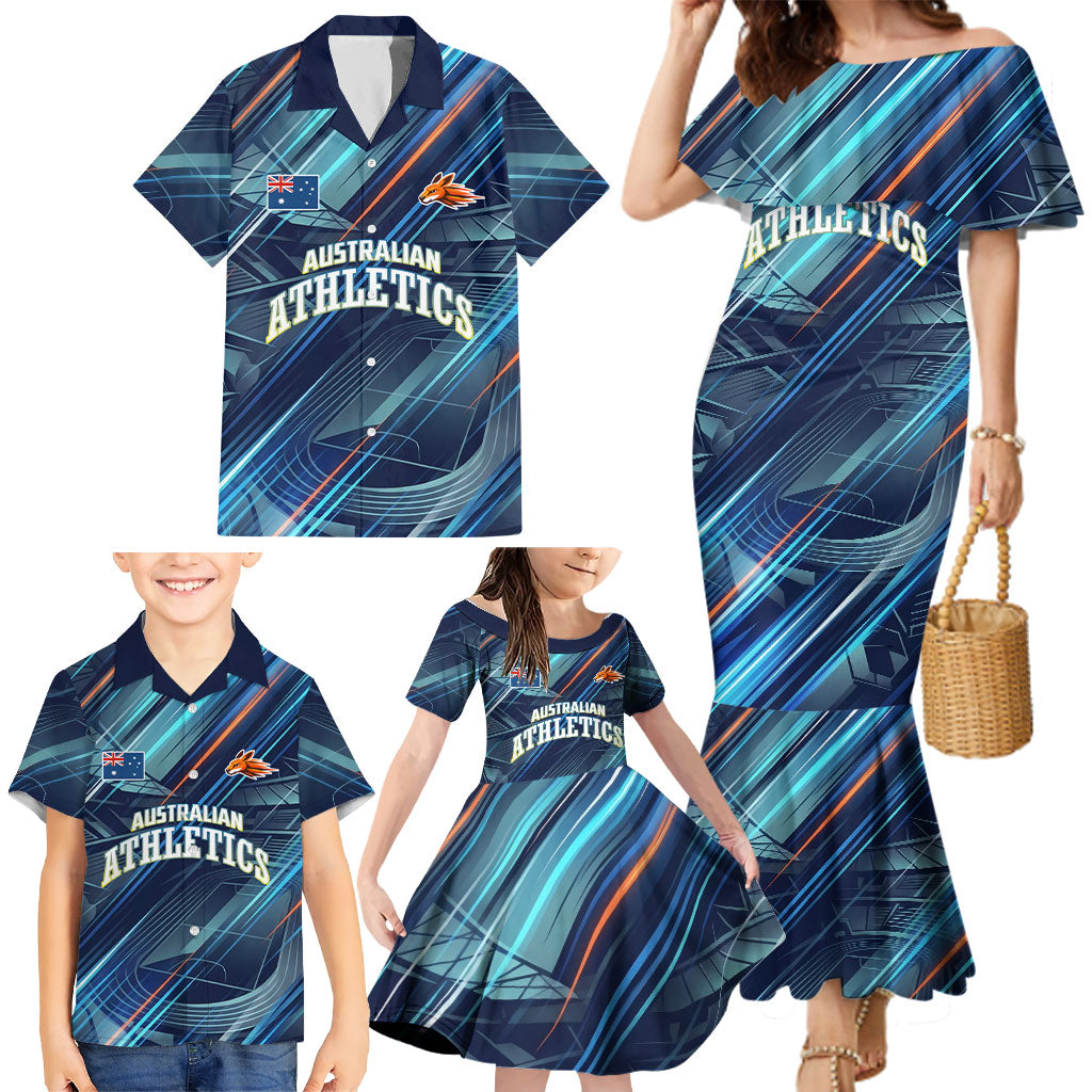 Australian Athletics Family Matching Mermaid Dress and Hawaiian Shirt Geometric Digital Sport Motion Art