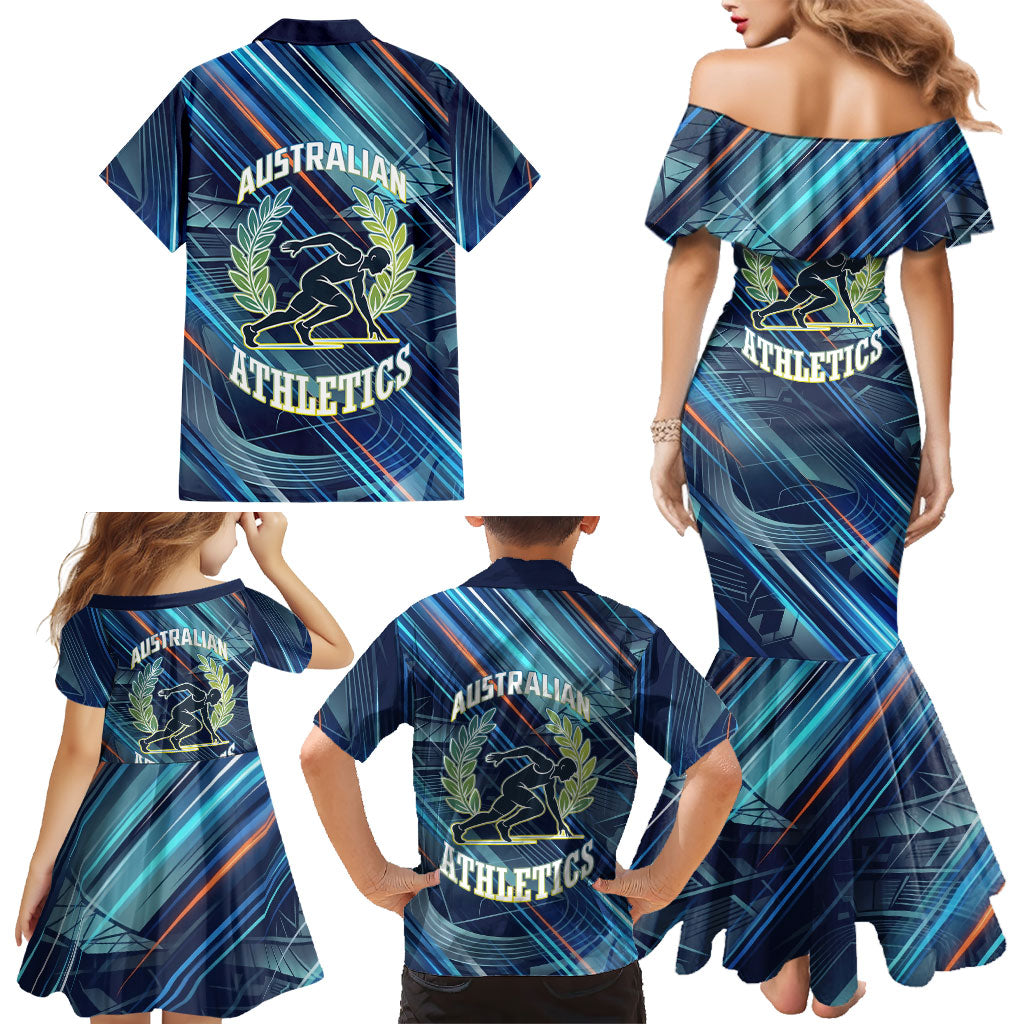 Australian Athletics Family Matching Mermaid Dress and Hawaiian Shirt Geometric Digital Sport Motion Art