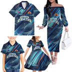 Australian Athletics Family Matching Off The Shoulder Long Sleeve Dress and Hawaiian Shirt Geometric Digital Sport Motion Art