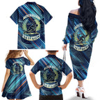 Australian Athletics Family Matching Off The Shoulder Long Sleeve Dress and Hawaiian Shirt Geometric Digital Sport Motion Art