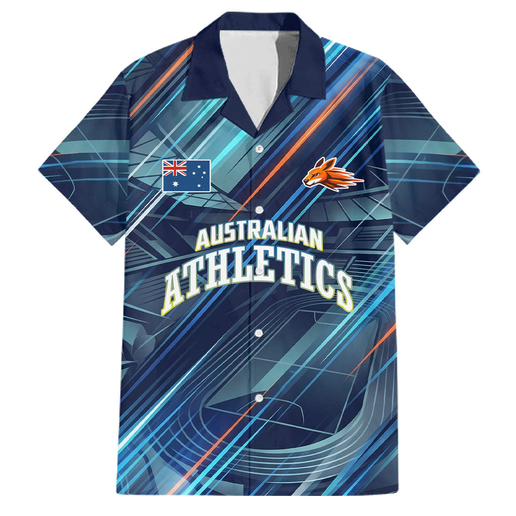 Australian Athletics Family Matching Off The Shoulder Long Sleeve Dress and Hawaiian Shirt Geometric Digital Sport Motion Art