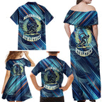 Australian Athletics Family Matching Off Shoulder Maxi Dress and Hawaiian Shirt Geometric Digital Sport Motion Art