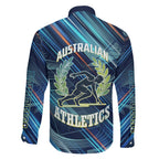 Australian Athletics Family Matching Off Shoulder Maxi Dress and Hawaiian Shirt Geometric Digital Sport Motion Art