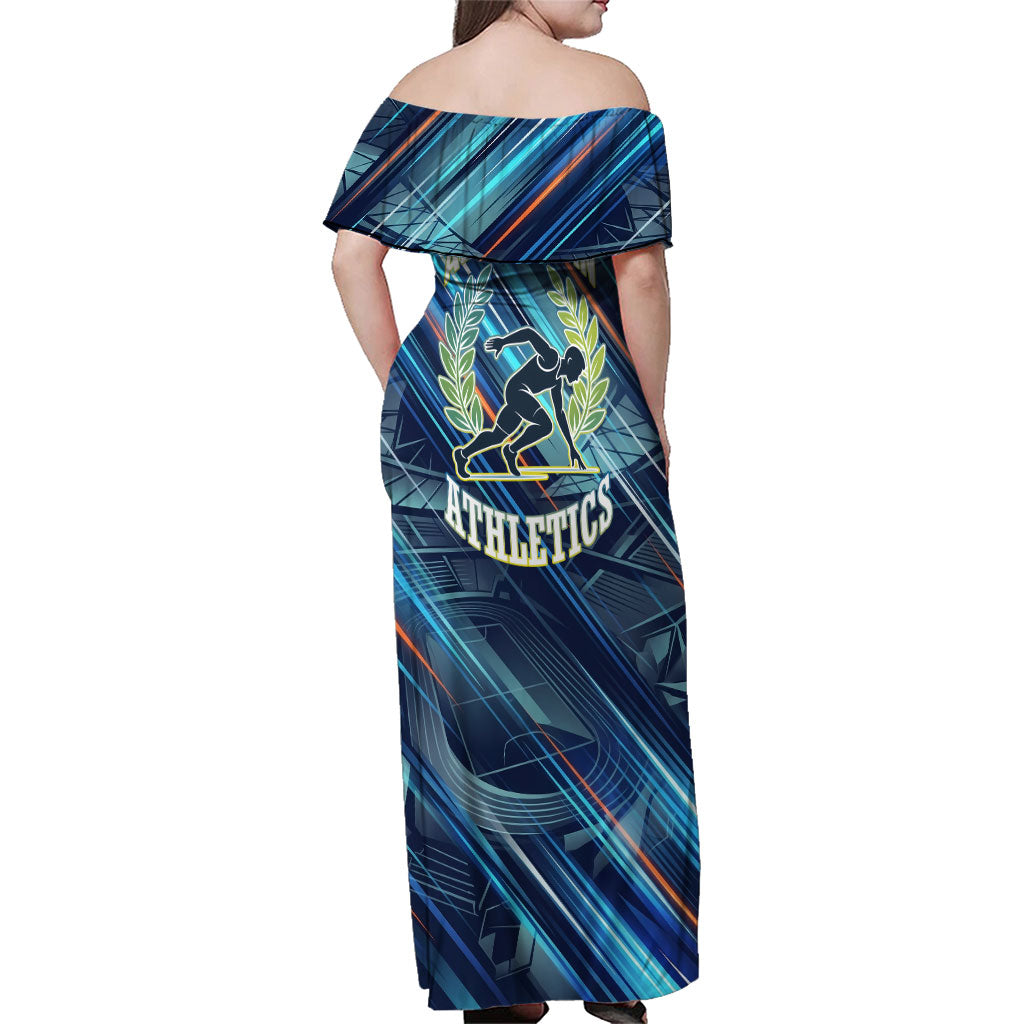 Australian Athletics Family Matching Off Shoulder Maxi Dress and Hawaiian Shirt Geometric Digital Sport Motion Art