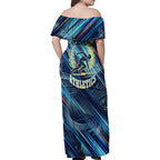 Australian Athletics Family Matching Off Shoulder Maxi Dress and Hawaiian Shirt Geometric Digital Sport Motion Art