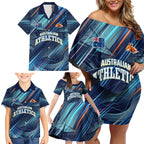Australian Athletics Family Matching Off Shoulder Short Dress and Hawaiian Shirt Geometric Digital Sport Motion Art