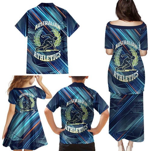 Australian Athletics Family Matching Puletasi and Hawaiian Shirt Geometric Digital Sport Motion Art