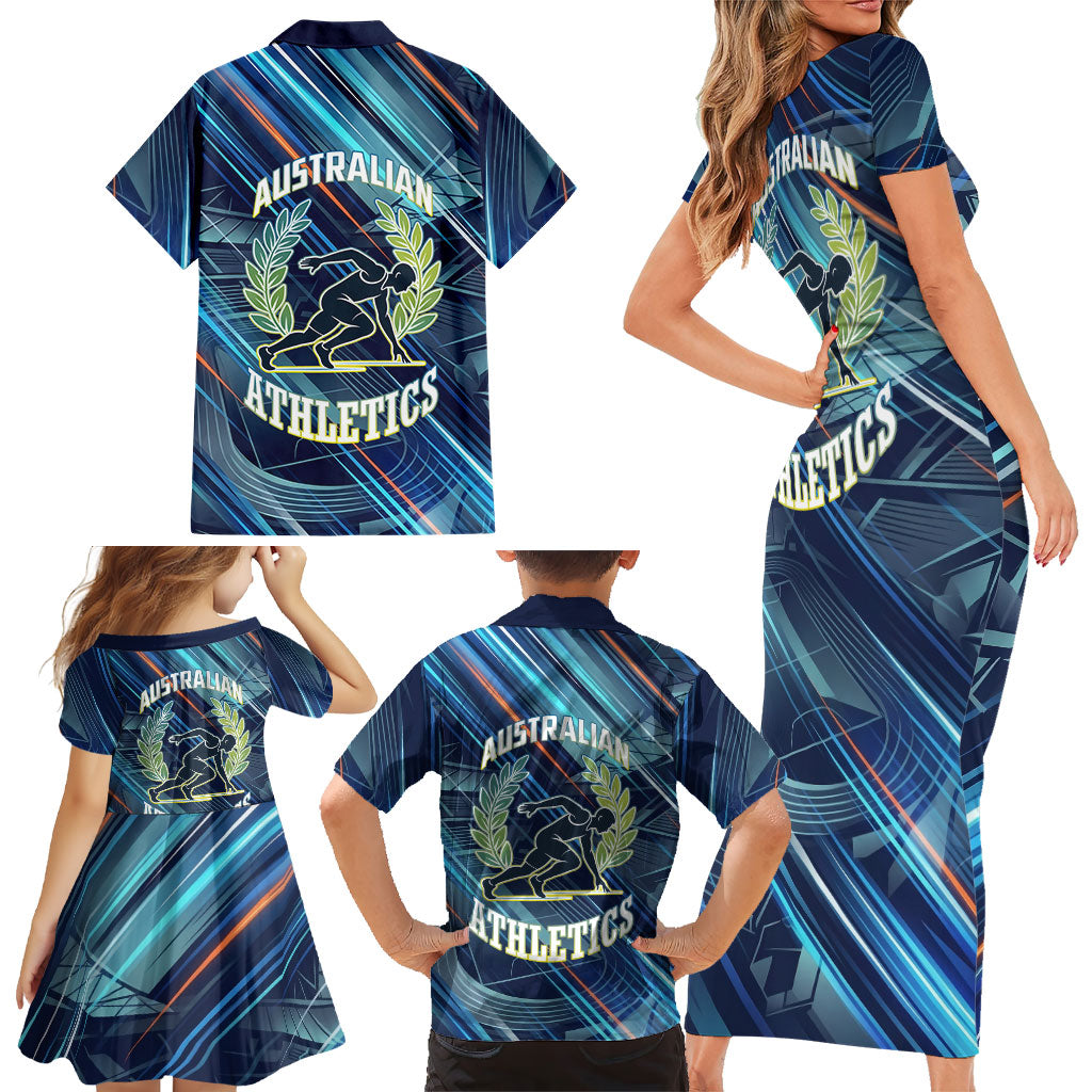 Australian Athletics Family Matching Short Sleeve Bodycon Dress and Hawaiian Shirt Geometric Digital Sport Motion Art