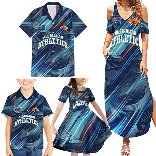 Australian Athletics Family Matching Summer Maxi Dress and Hawaiian Shirt Geometric Digital Sport Motion Art
