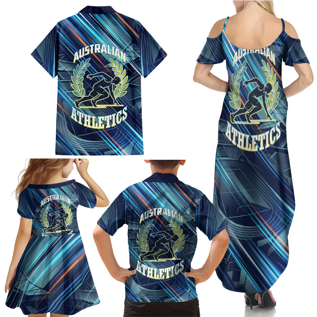 Australian Athletics Family Matching Summer Maxi Dress and Hawaiian Shirt Geometric Digital Sport Motion Art