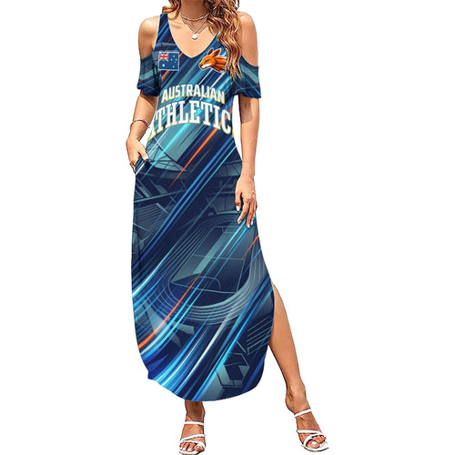 Australian Athletics Family Matching Summer Maxi Dress and Hawaiian Shirt Geometric Digital Sport Motion Art