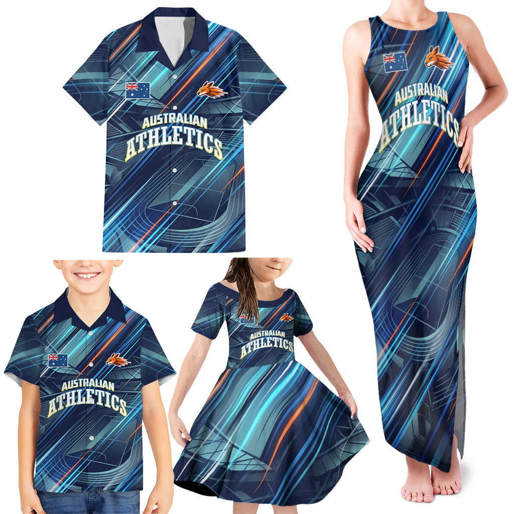Australian Athletics Family Matching Tank Maxi Dress and Hawaiian Shirt Geometric Digital Sport Motion Art
