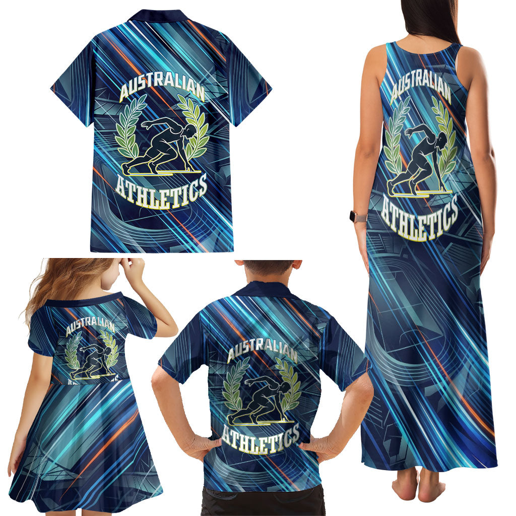 Australian Athletics Family Matching Tank Maxi Dress and Hawaiian Shirt Geometric Digital Sport Motion Art