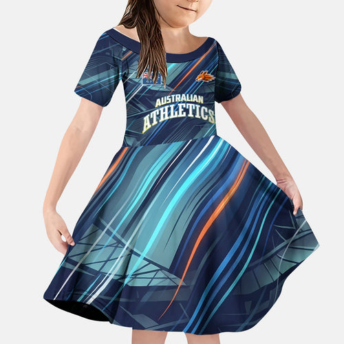 Australian Athletics Kid Short Sleeve Dress Geometric Digital Sport Motion Art