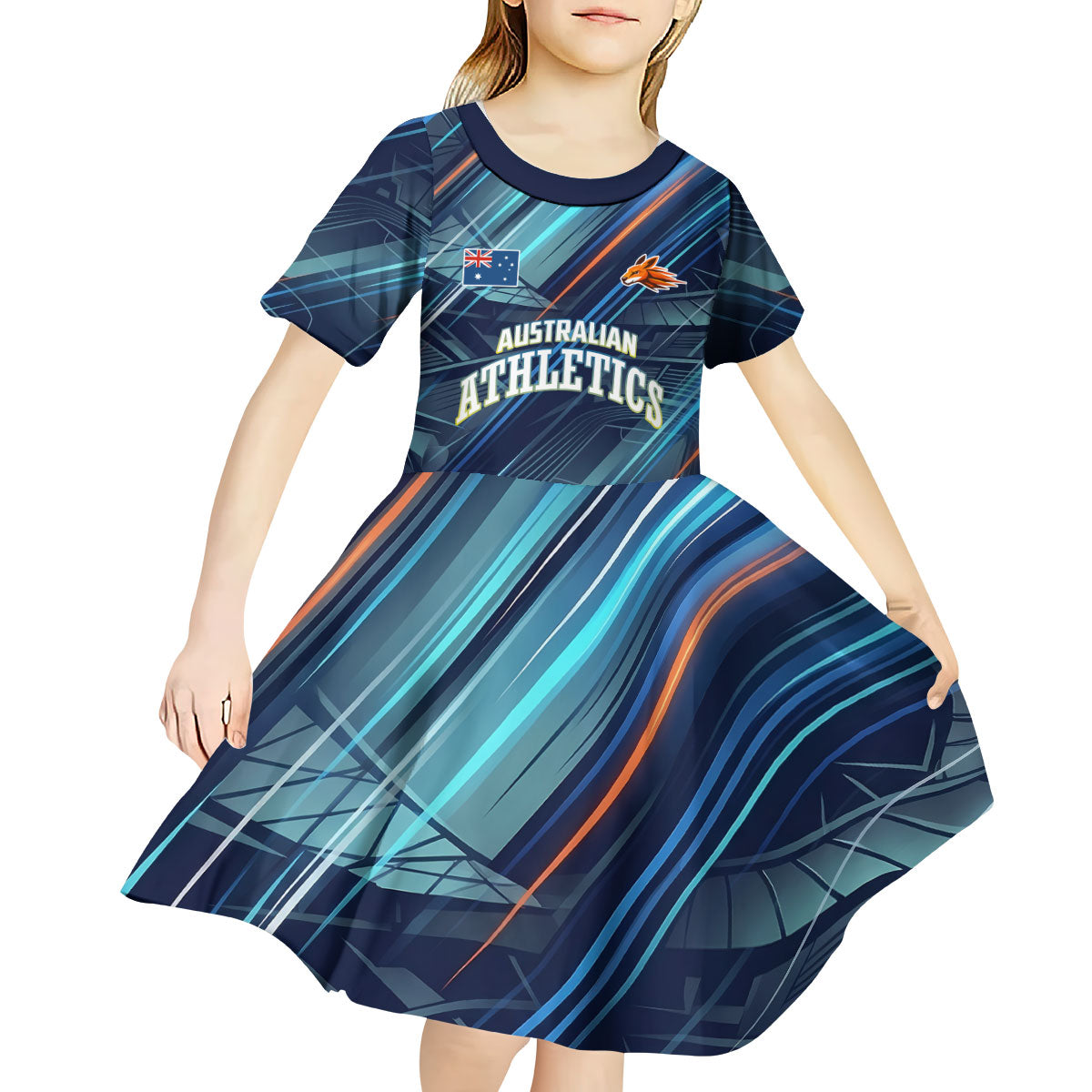 Australian Athletics Kid Short Sleeve Dress Geometric Digital Sport Motion Art